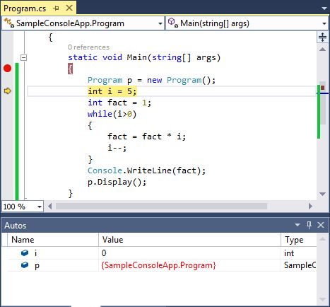 Autos Window in Debugging